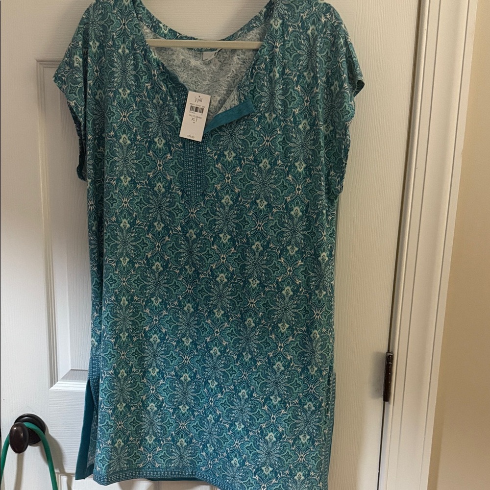 J-Jill Women’s XLT Teal Floral Linen-Viscose Tunic NWT